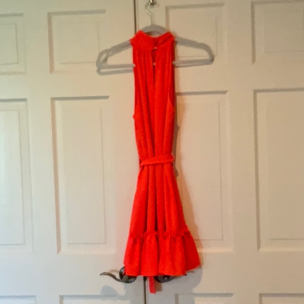 Vici Bright Coral Halter Neck Tie Waist Dress Size SM - Picture 4 of 5